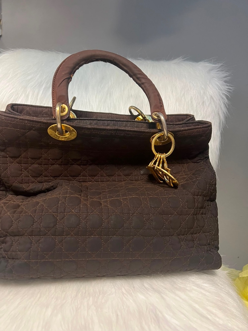 Vintage Lady Dior Quilted Black Satchel with Gold Accent Charms - Picture 10 of 16